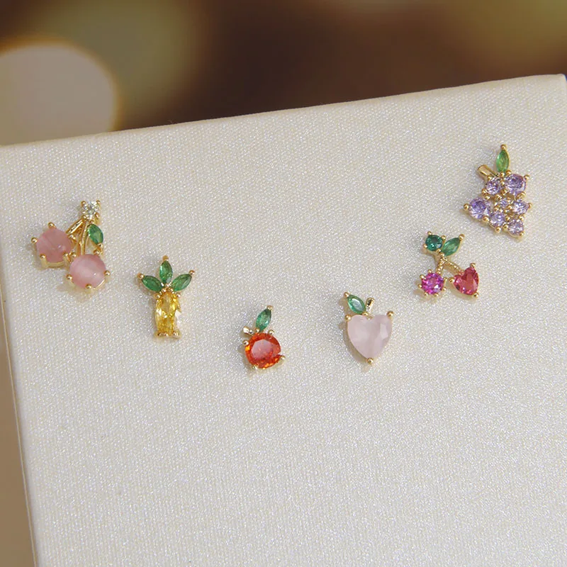 FashionBrandJewelryCute6PcsFruitZirconiaStudEarringsforWomen