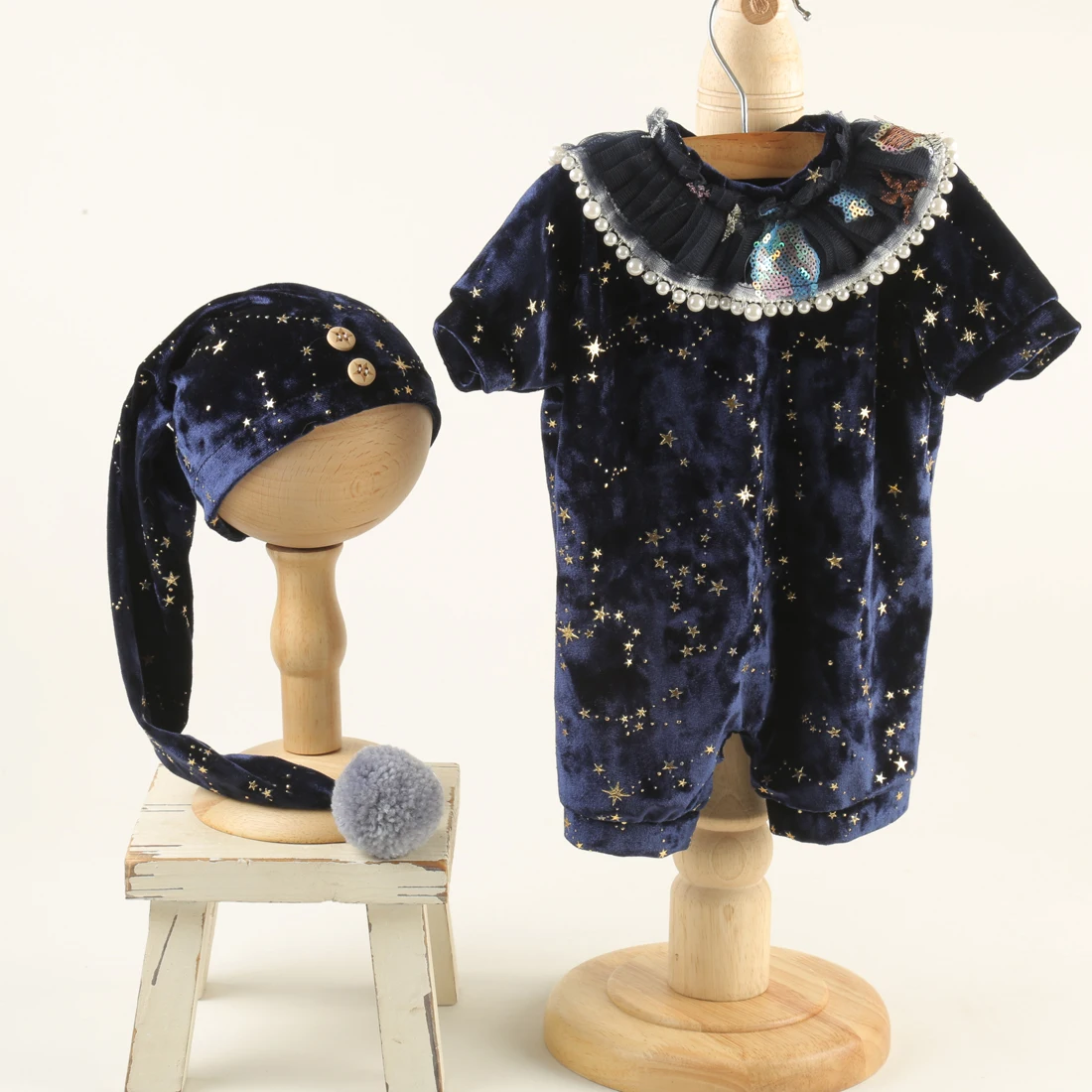  사진 소품 얼룩말 복장  봉제 Onesie  Romper 및 모자 세트  사진 의상