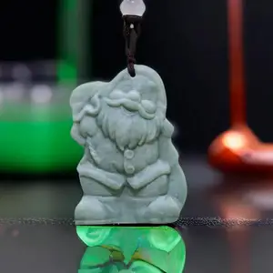 Natural Real Jade Santa Claus Pendant Necklace Vintage Gemstones Chinese Carved Jewelry Luxury Gifts for Women Men Designer