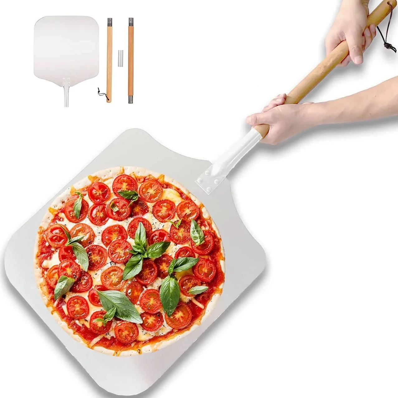 Description Picture 4 of item12/14inch Pizza Shovel Metal Non-Stick Pizza Peel with Wood Handle Cake Lifter Transfer Tray for Homemade Baking Pizza Bread