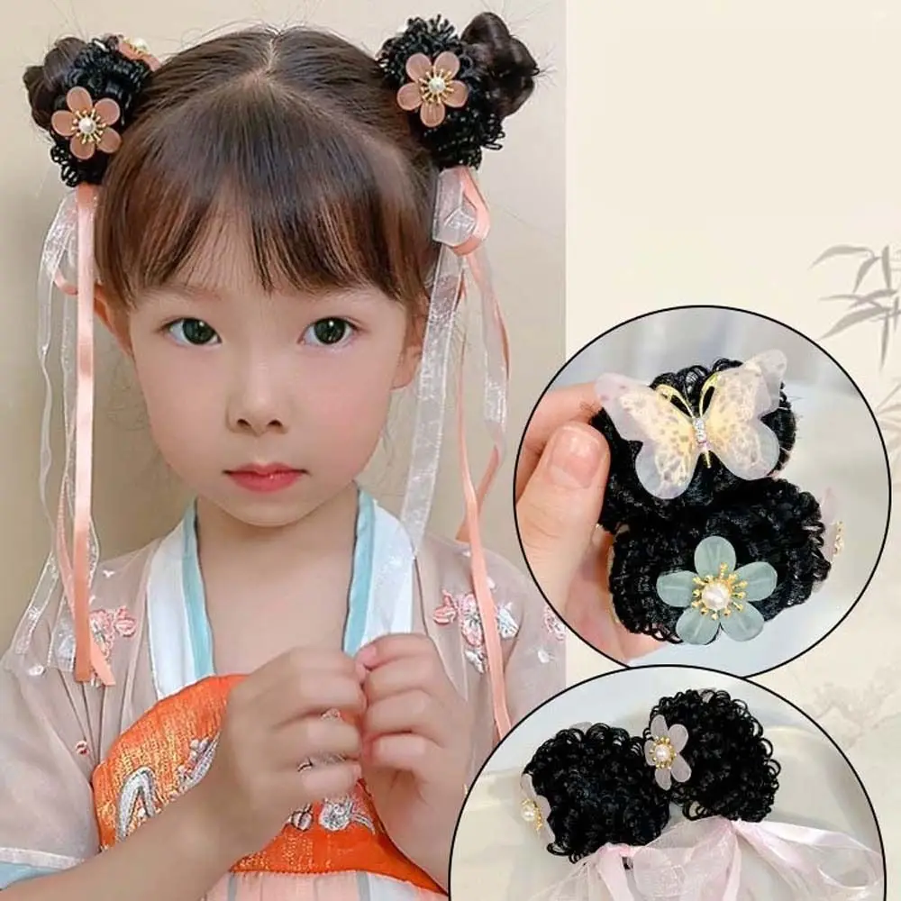 Korean Wig Braid Hair Rope Elastic Hair Bands Long Ribbon Butterfly Flower Ponytail Holder Hair Ties Crystal Hair Ring