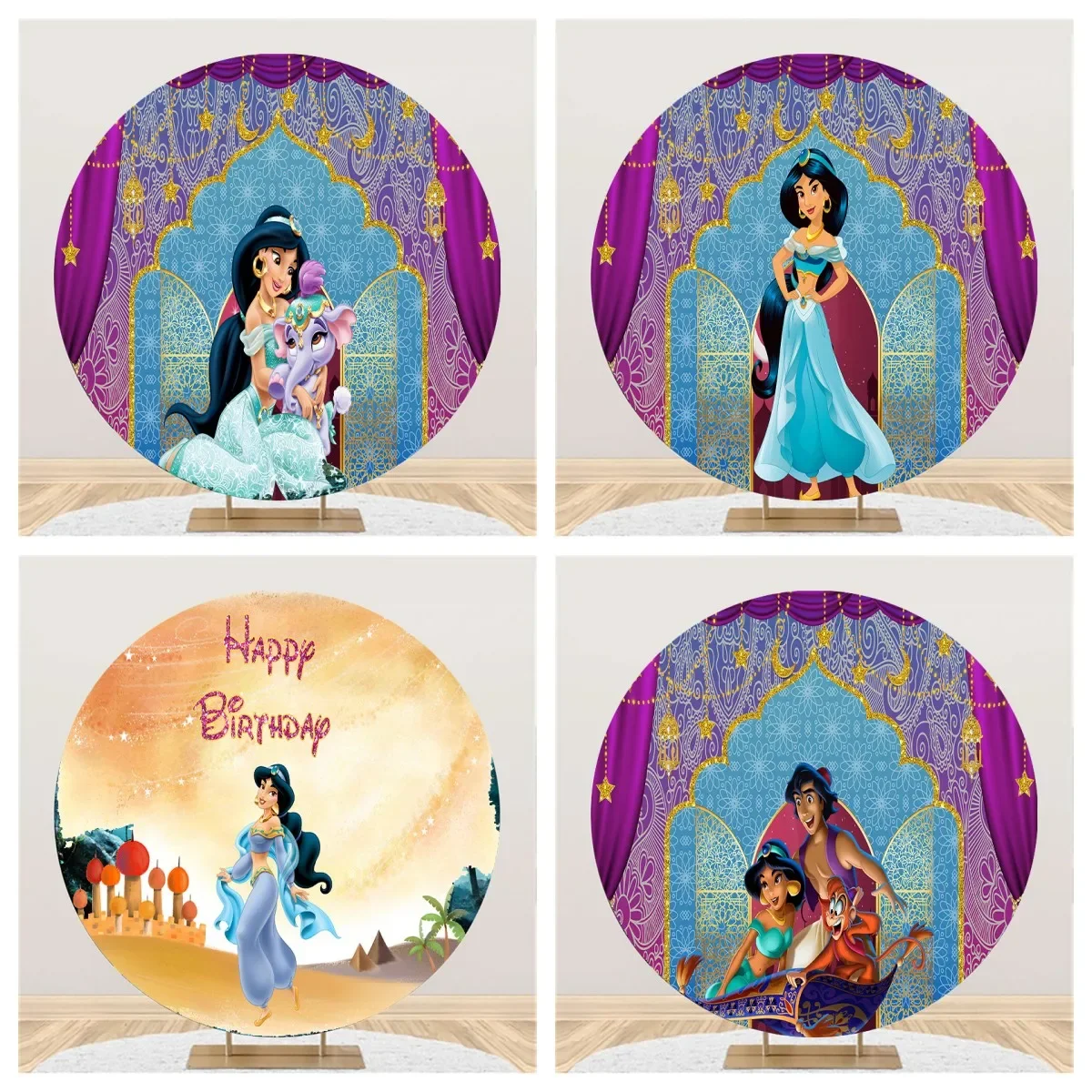 

Disney Custom Princess Round Decoration Girls Birthday Party Banner Photography Cartoon Background Aladdin Jasmine Backdrop