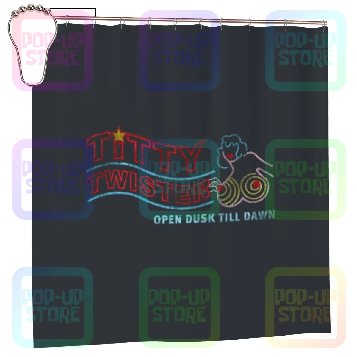 Titty Twister Open From Dusk Till Dawn Strip Club Bar 90S Shower Curtain Bathroom Curtain Fashion Bath Decor