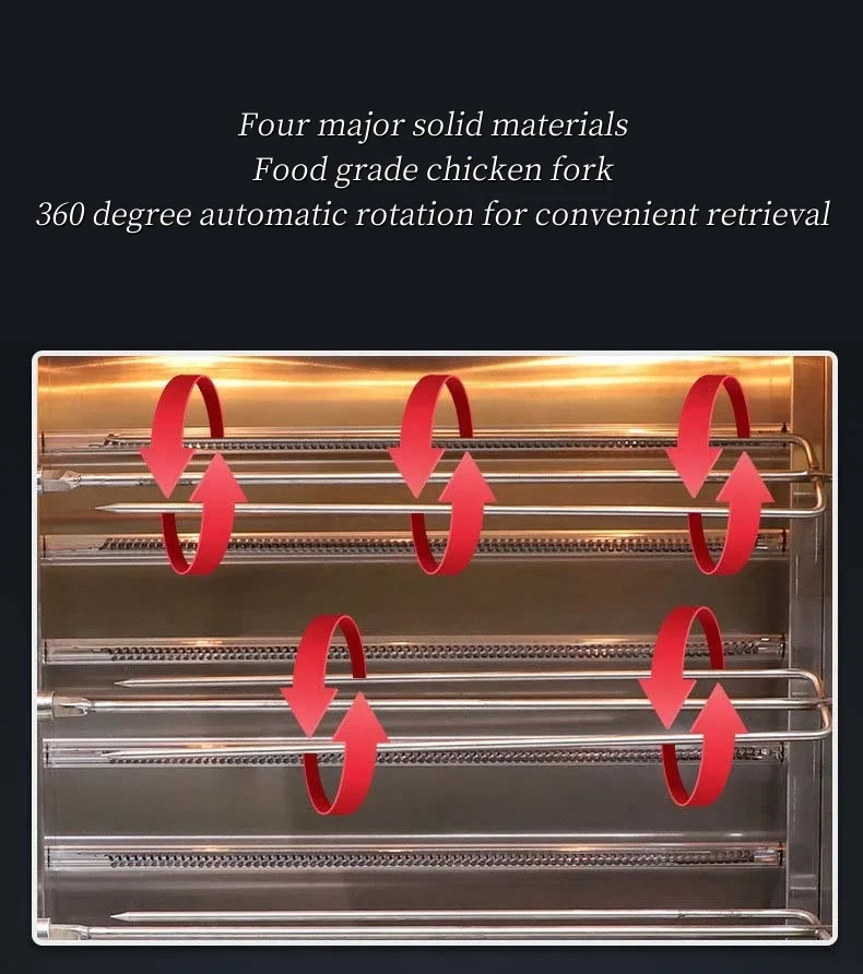 Automatic Rotation 4P Electric Vertical Nine Stick Gas Rotary Roasted Chicken Duck Oven Rotisserie Chicken BBQ Rotisserie Grill 4