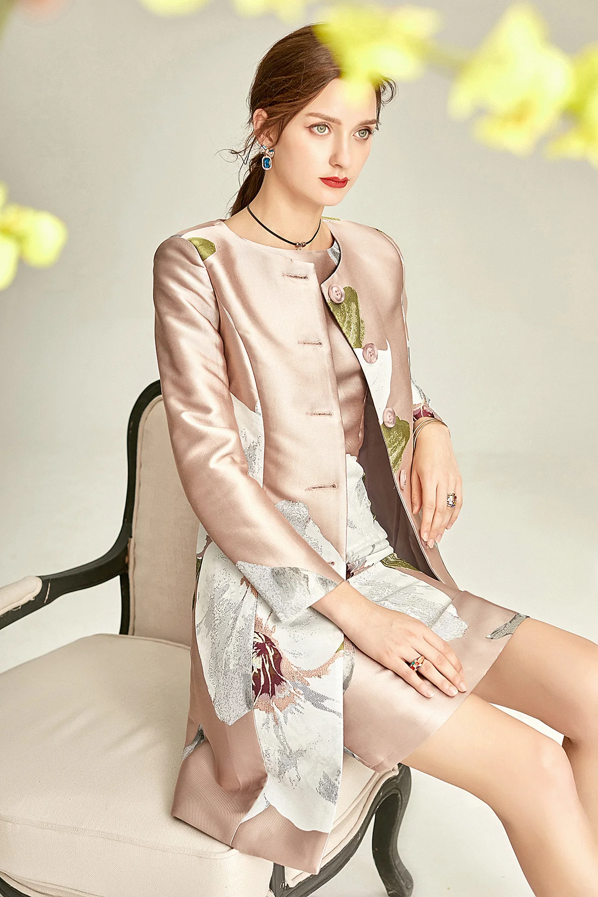 Fashion Spring Autumn Jacquard Coat for Women Long Sleeve