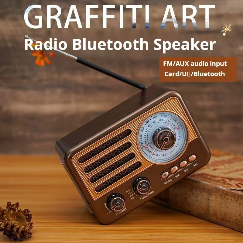 레트로 빈티지 라디오 휴대용 블루투스 스피커 풀밴드 라디오 AM FM SW 트랜지스터 LED 플래시라이트 지원 AUX TF 카드 USB