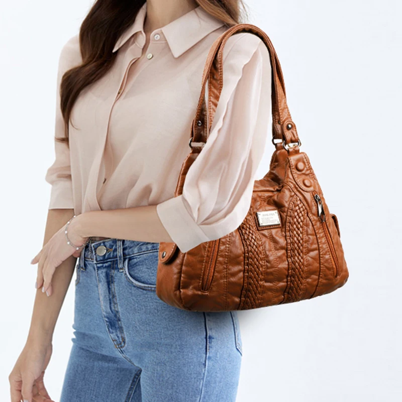 Women's retro crossbody bag, large capacity convertible shoulder bag and handbag, synthetic leather with zipper, suitable for da