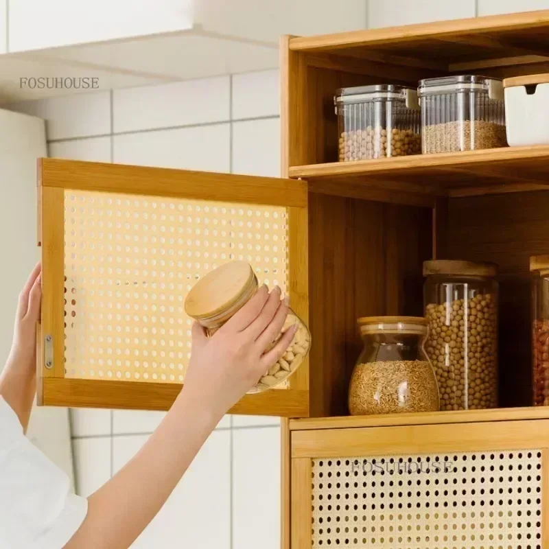 Wooden Rattan Kitchen Cabinets Sandwiched Multi-layer Wine Storage Cabinet Multi-functional Sideboards Home Furniture K