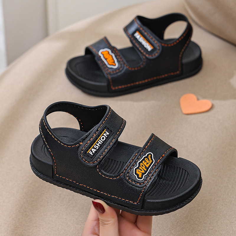 2025 New Boys Sandals Summer Flat Non-slip Velcro Korean Version Fashion Simple Middle and Older Children Sandals