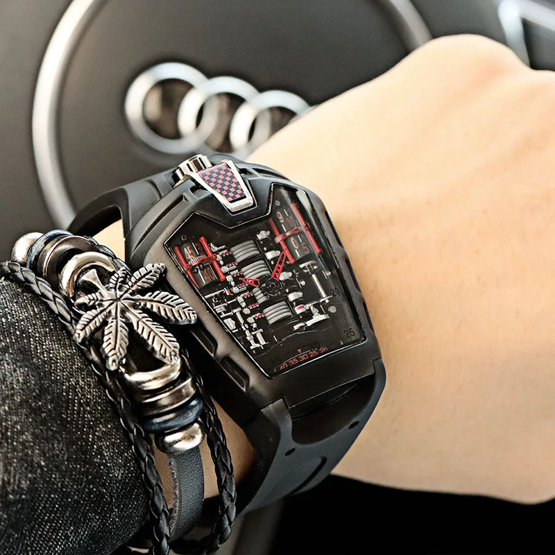 A MEN'S Black Zinc Alloy AVANT-GARDE Fashion Racing Quartz Battery Watch