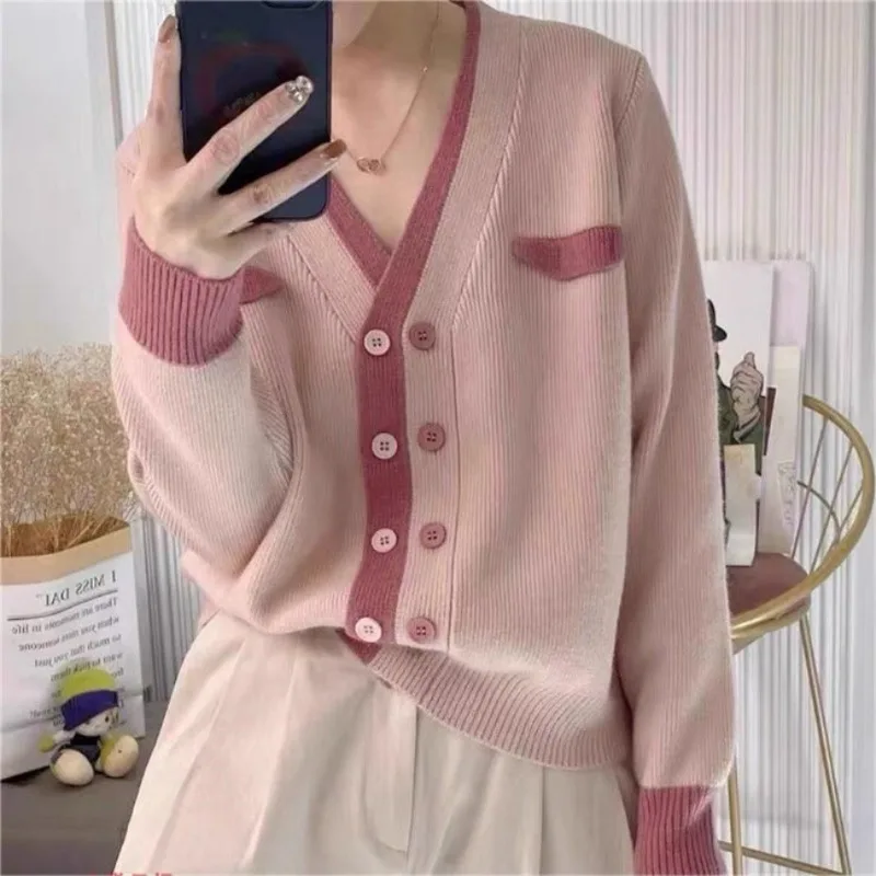 

Cardigan for Women 2023 New Knit Autumn Winter Korean Style Fashion Long Sleeved Top Loose V-Neck Solid Color Clothing Sweaters