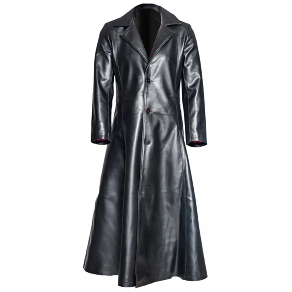 

Spring Autumn Men's PU Leather Trench Long Coats Single Breasted Button Lapel Collar Slim Windbreaker Jackets Tops For Men