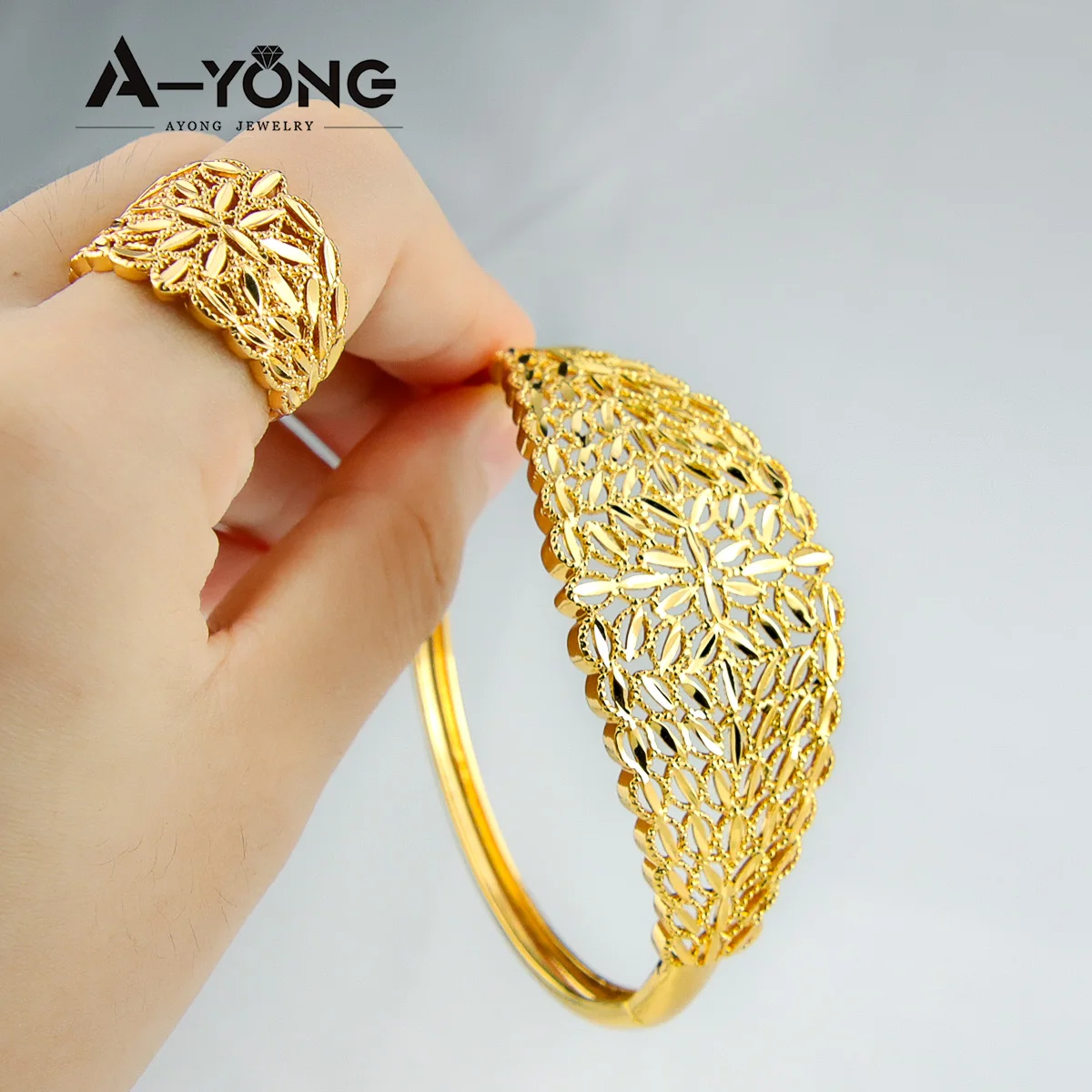 Luxus Arabisch Vergoldet Münzen Armband Ring Set 21k Gold Farbe Türkische Braut Einfache Manschette Armreifen Dubai Hochzeit Party schmuck – Detail 7