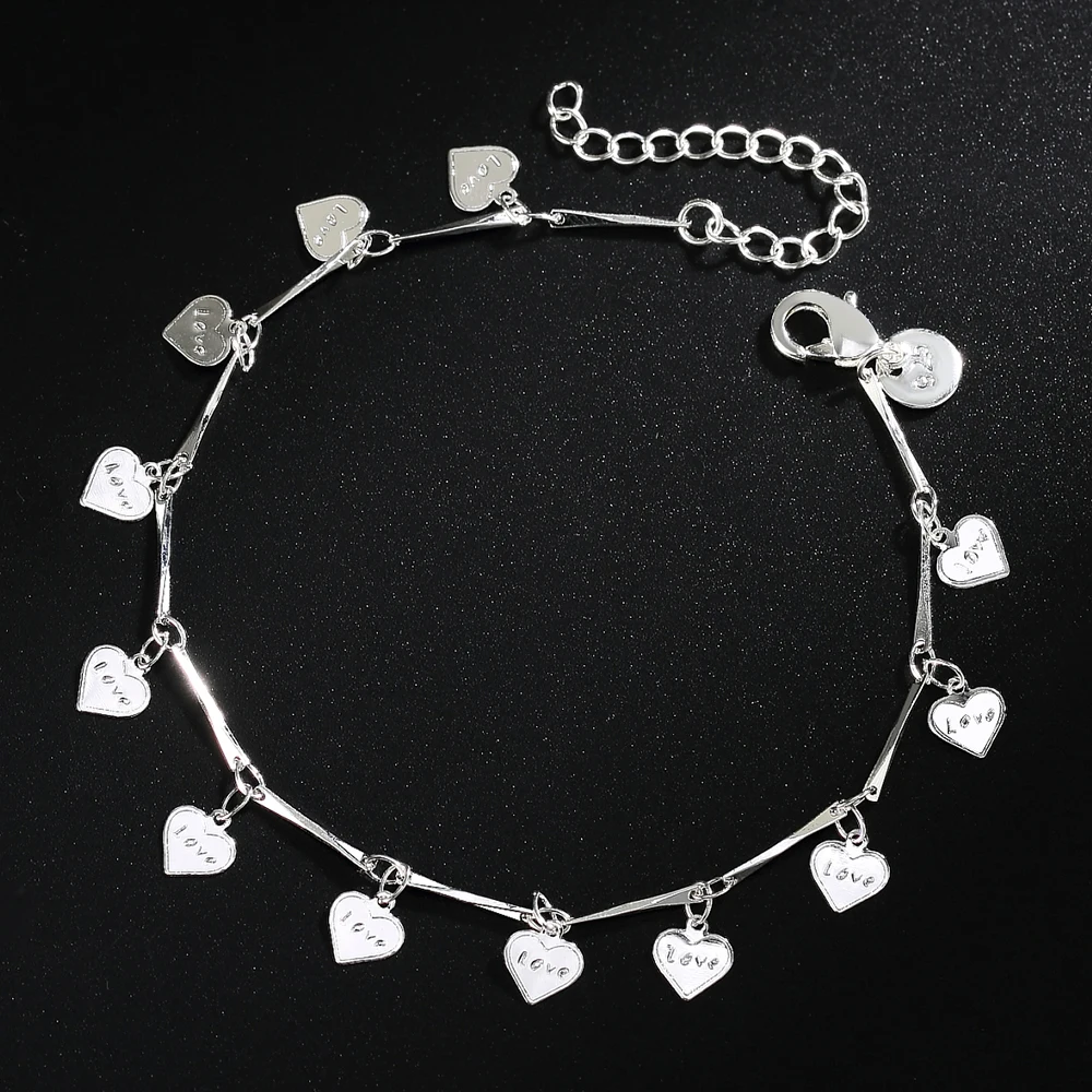

Hot fine 925 sterling Silver romantic LOVE Heart card Bracelets for Women Fashion Wedding Party designer jewelry gift