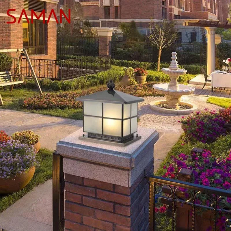 

SAMAN Outdoor Electricity Post Lamp Vintage Creative Chinese Brass Pillar Light LED Waterproof IP65 for Home Villa Courtyard