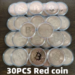 Gold Plated Collectible Bitcoin Coin - Commemorative Art Piece with Display Case (30PCS Red)