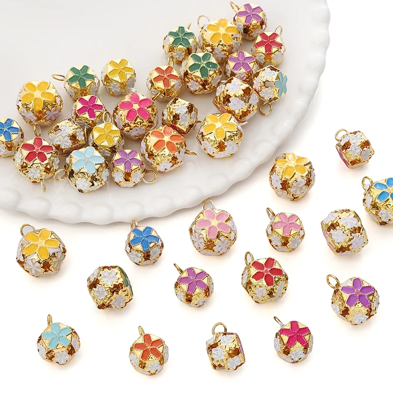 14mm 18mm Colorful Flower Shape Jingle Bells Cloisonne Bell Christmas Party New Year Decoration Handmade DIY Accessories christmas decorations jingle bells christmas bell 5-50Pcs