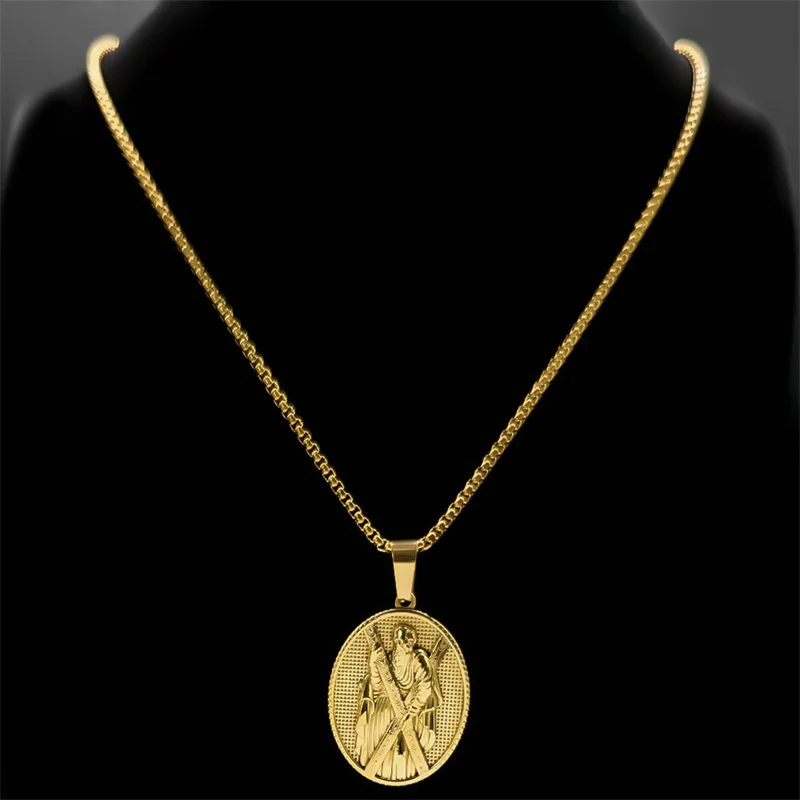 【美品】888Ｈｚ Jesus Christ ゴールド マドモアゼル・愛 巾着付 Saint Andrew Jesus Cross Medal Necklace for Men Women