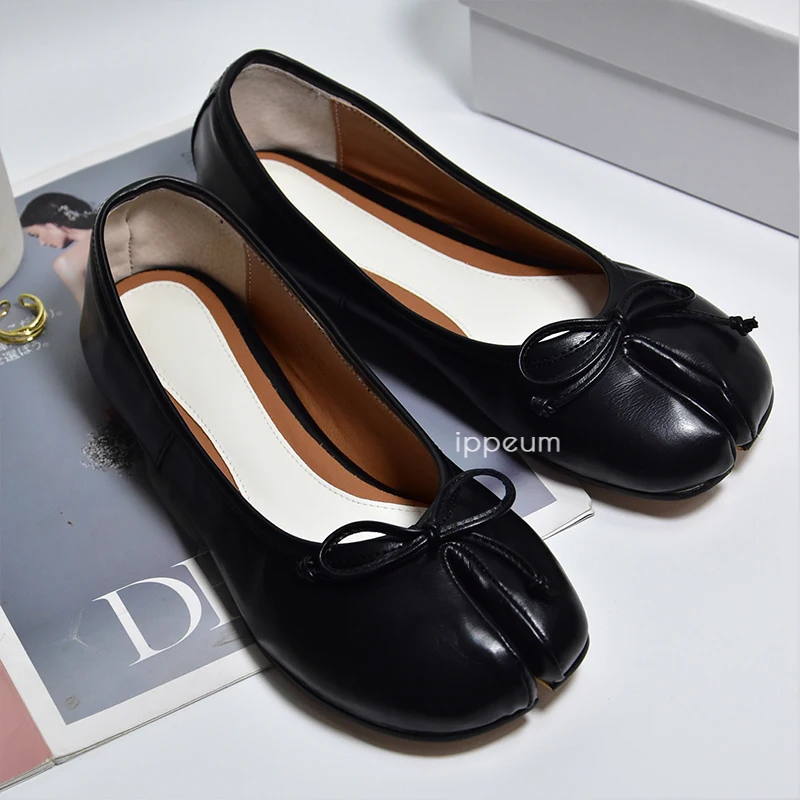 

IPPEUM Ballerinas Split Toe Shoes Plus Size 44 Leather Mary Janes Summer Fashion Bridal Wedding Shoe Ballet Flats Women