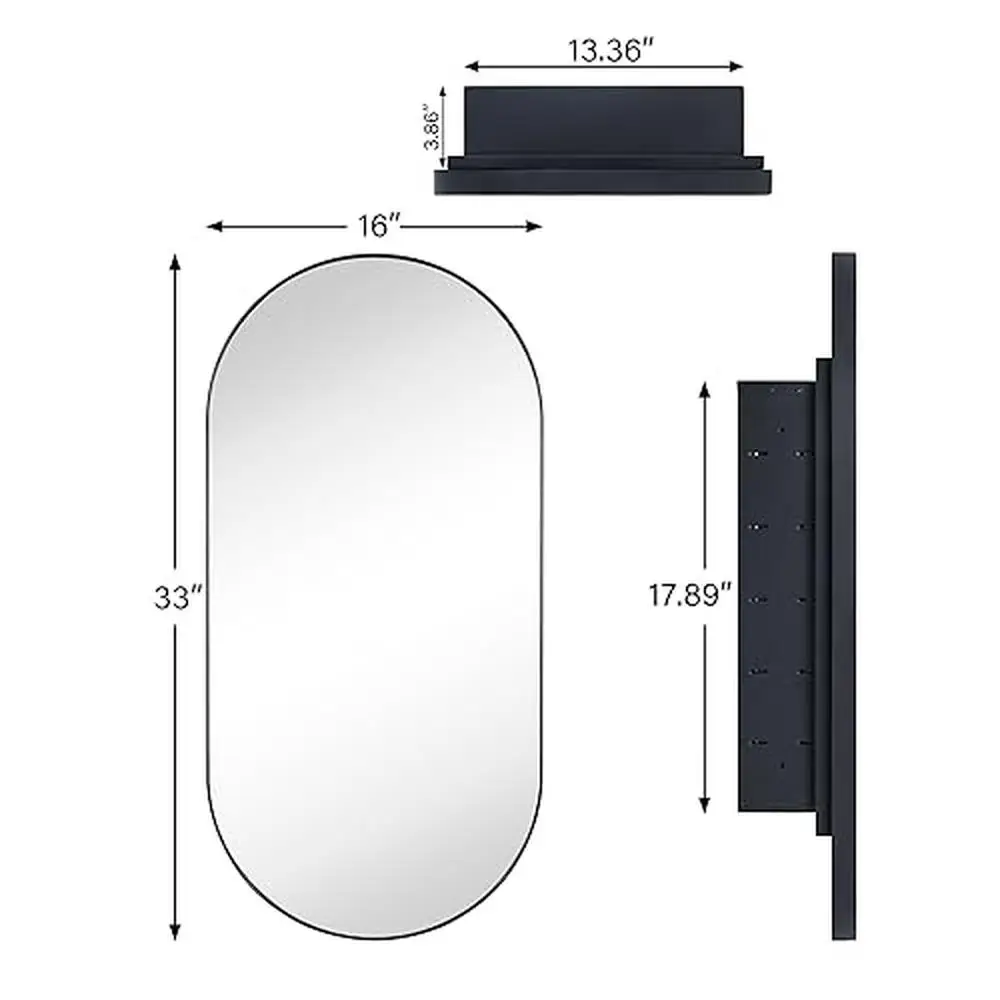 Oval Stainless Steel Recessed Medicine Cabinet with Adjustable Glass Shelves Wall Mount Organizer 3