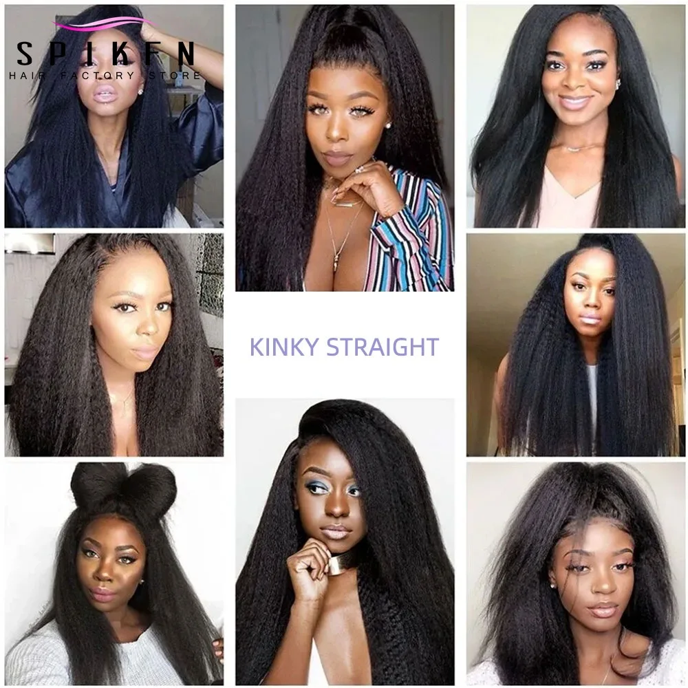 SPIKFN Micro Loop Hair Extensions Kinky Straight 12"-26" Natural Black Human Hair Micro Link 50pcs/pack Salon Supply