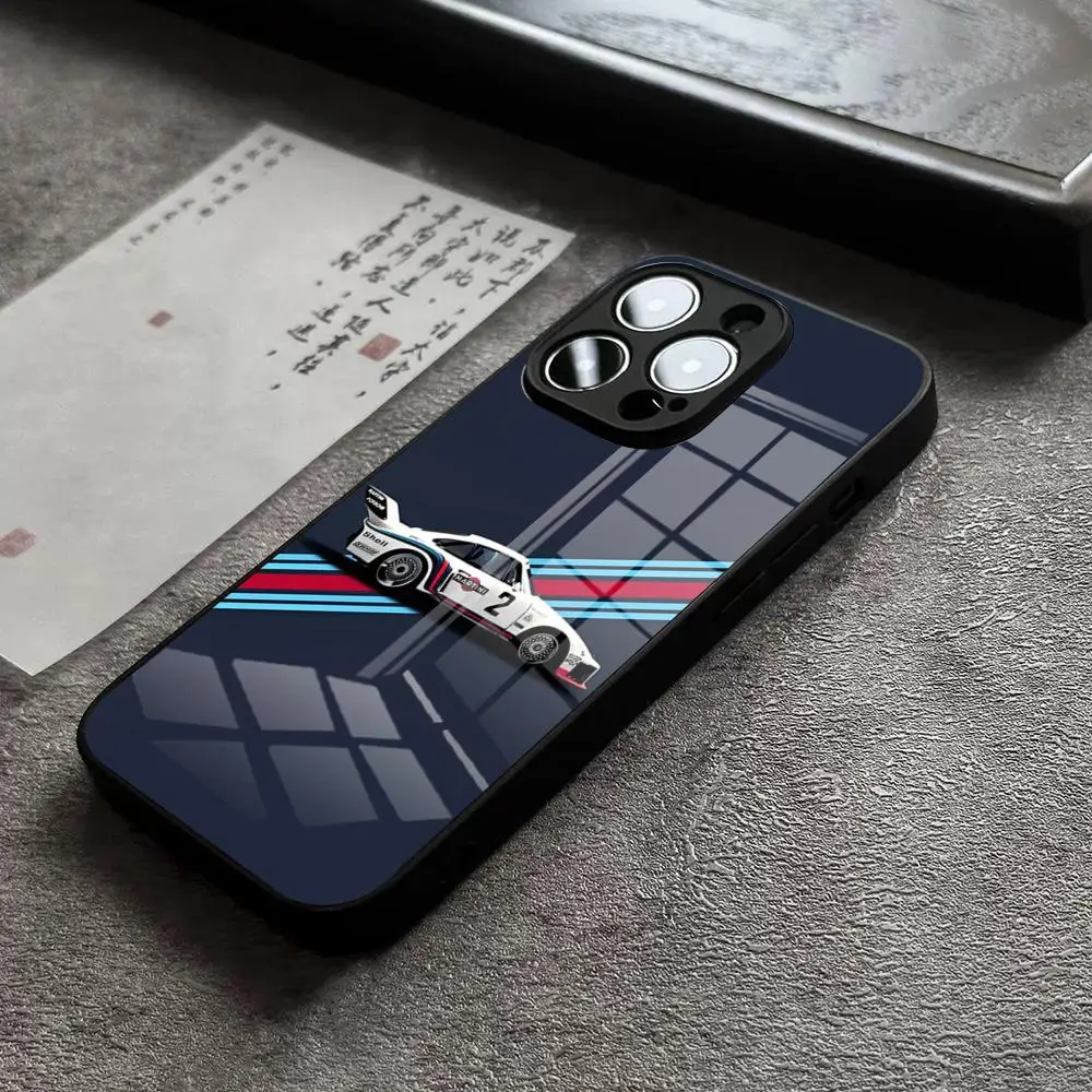 Martini Racing Horizontal Stripe Glass Back Phone Case