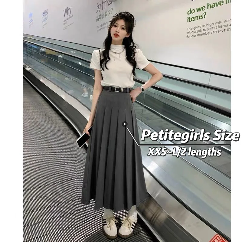 

Advanced Sense Korean version Pleats suit Skirt Women Summer 150cm Petite girls High Waist Appear Thin Mid Length A-line Skirt