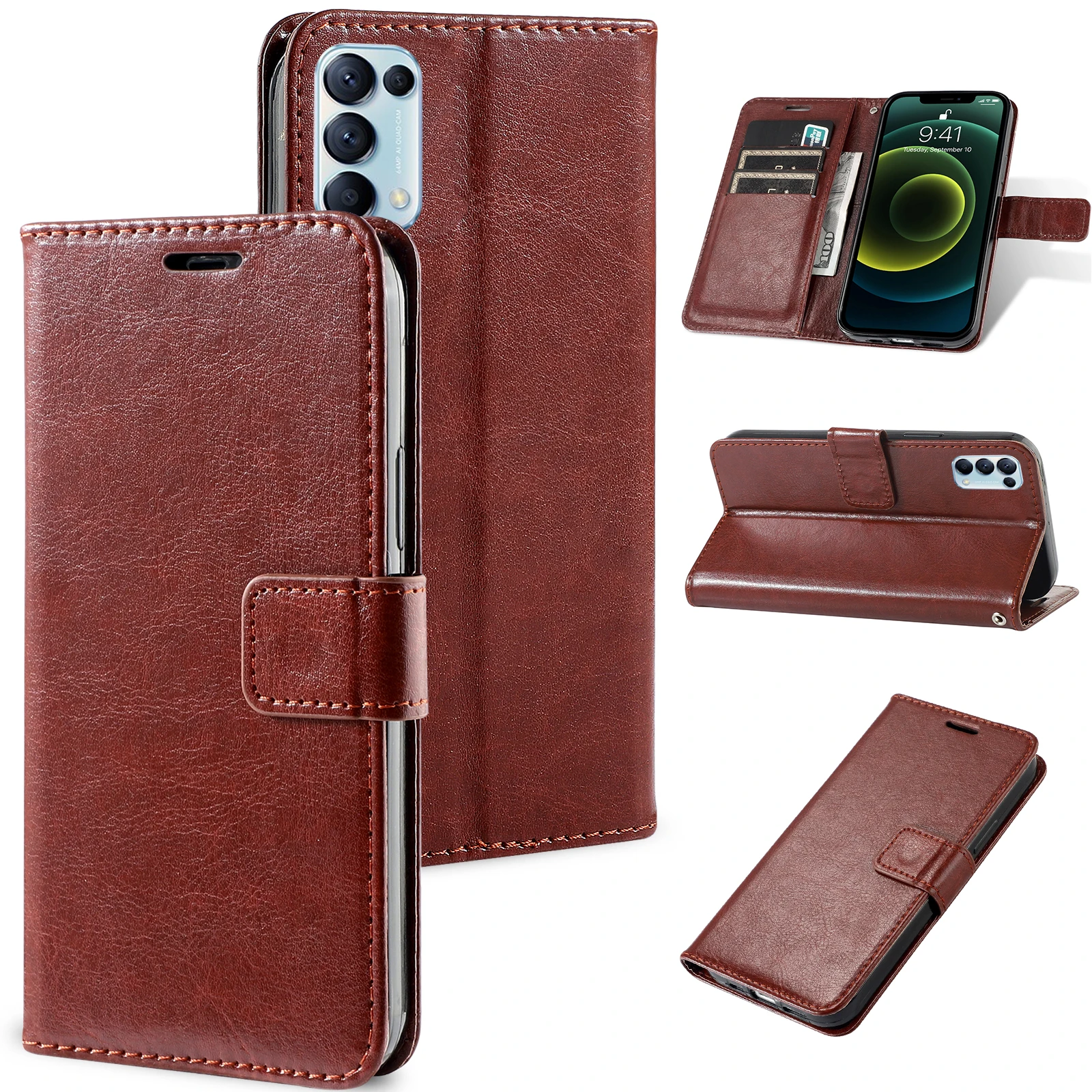 Magnetic Leather Flip Wallet Phone Case with Bracket Design