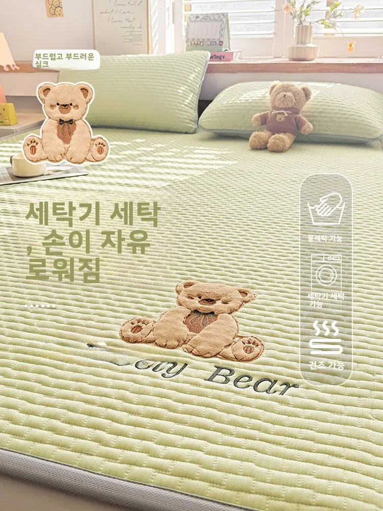 얇은 부드러운 매트리스 패드 미끄럼 방지 침구 대여용 학생 기숙사 싱글 침대 보호 하단층 이불 커버 지지대 세탁 가능
