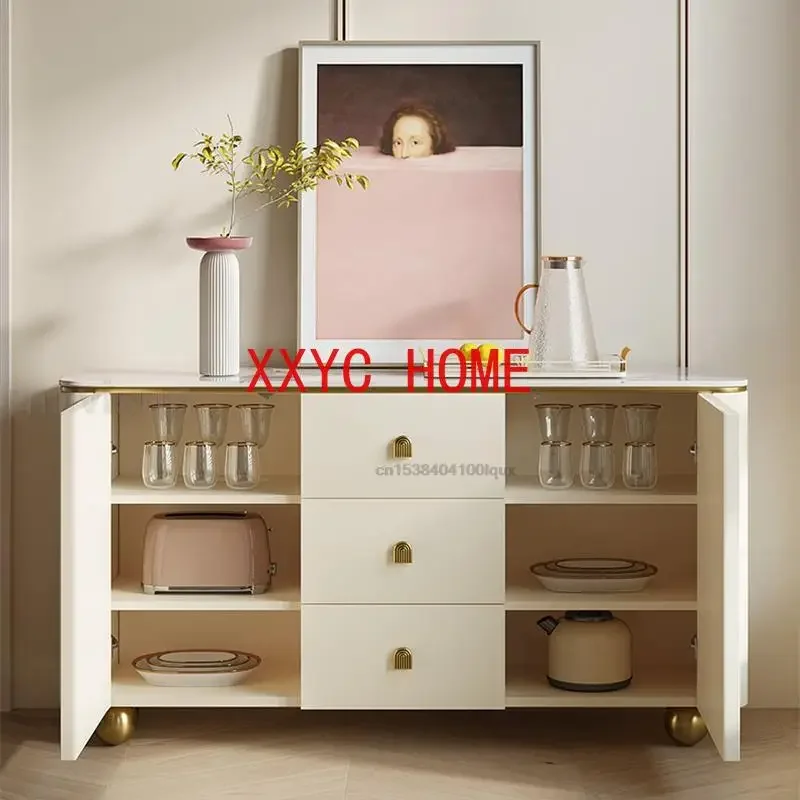 White Sideboards With Three Drawers Cream Style Round Corners Display Furniture Press Type Doors Luxury Dining Room Cabinets