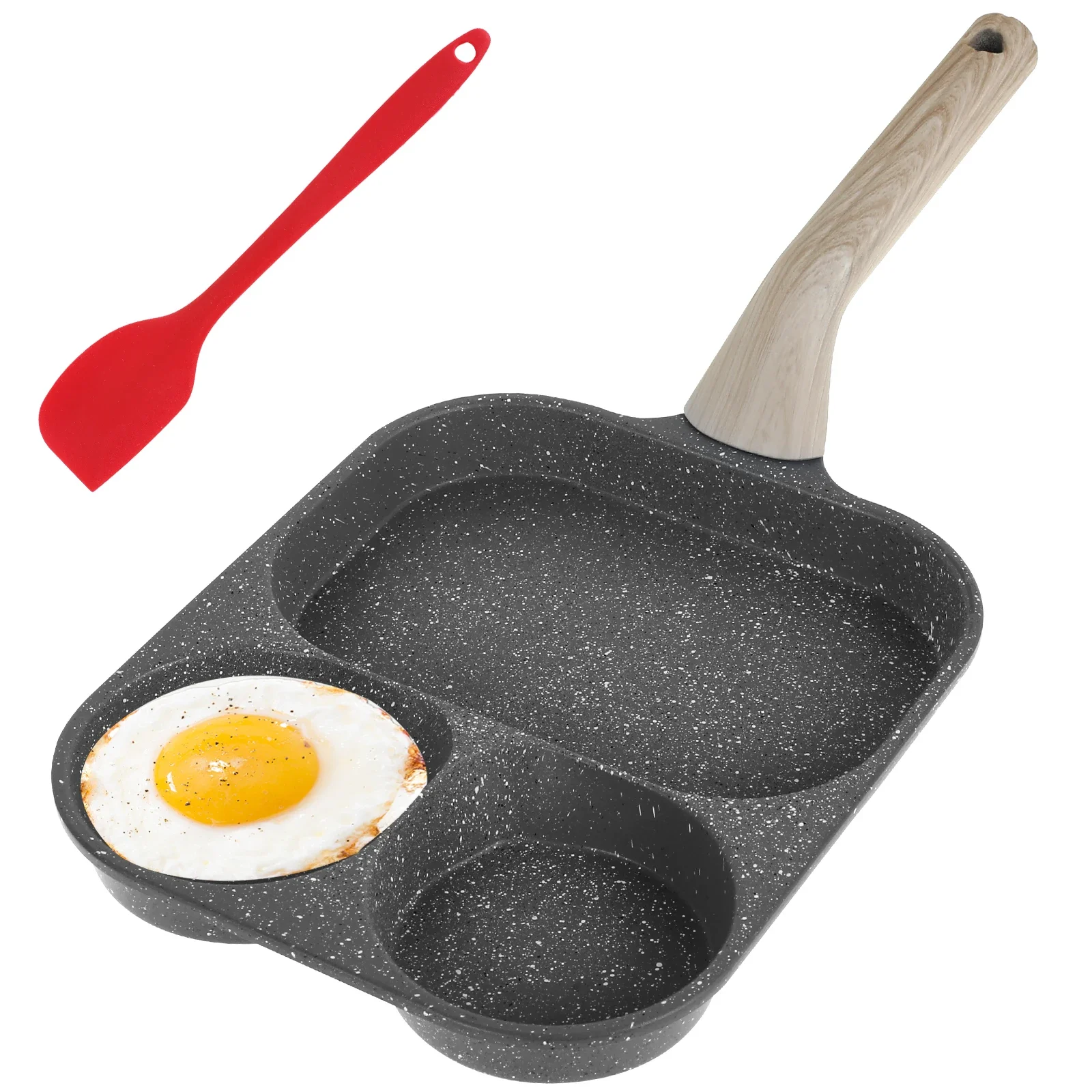 Aluminium Alloy Egg Frying Pan With Maifan Coating 3 in 1 Non Stick Breakfast Pan for Induction Cooker Gas Stove Omelette