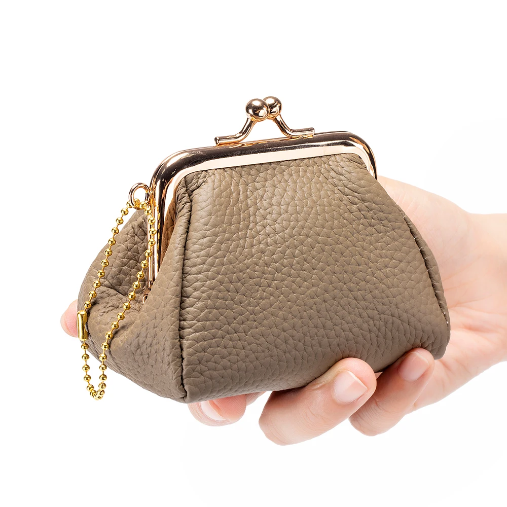 

Womens Genuine Leather Mini Wallet ID Credit Cards Cash Coin Holder Case Organizer Purse Wallet with Framed Kiss Snap Closures