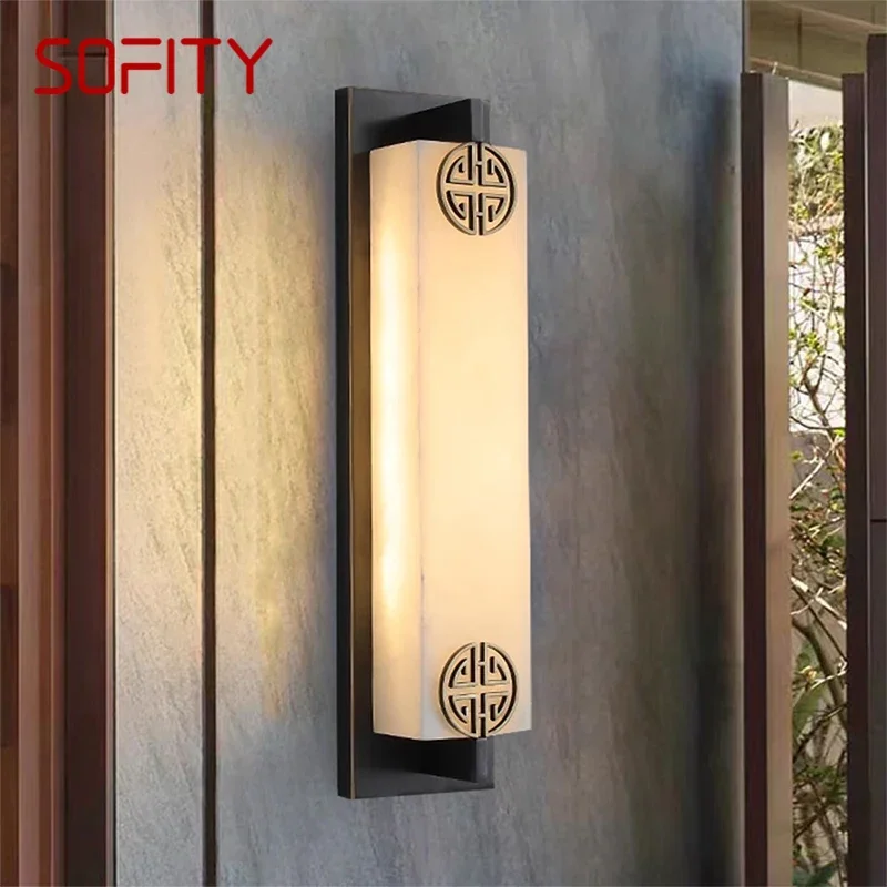 

SOFITY Contemporary LED Brass Marble Outdoor Wall Lamps Electric Waterproof Balcony Hallway Courtyard Villa Gate Hotel