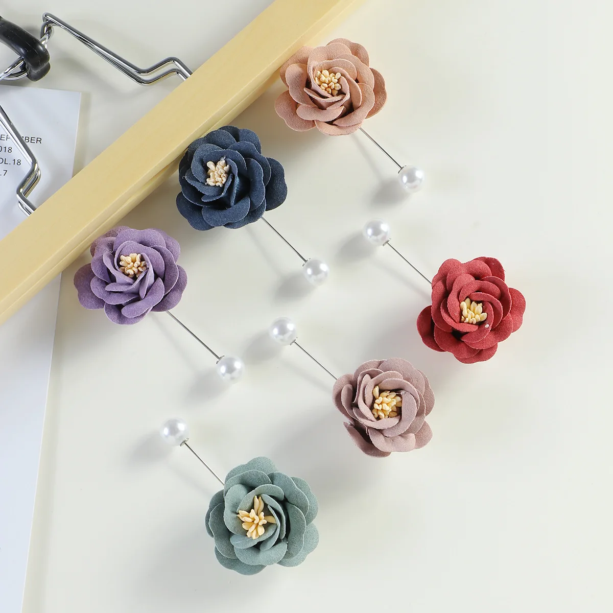 6pcs/lot Handmade Women Flower Brooch Pin Solid Cloth Fabric