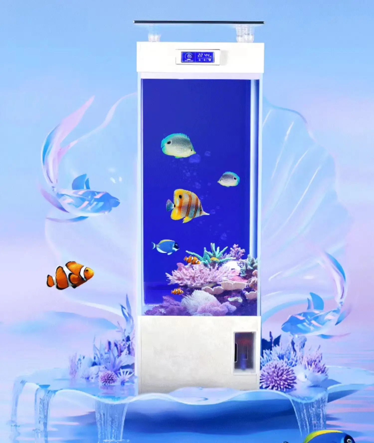 

Small fish tank gold crystal ultra white glass rectangular floor-to-ceiling living room ecological goldfish tank