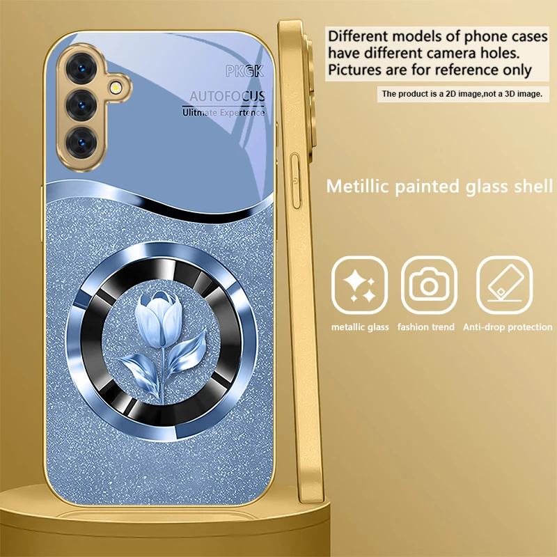 Golden Glass Phone Case with Exquisite Floral Design