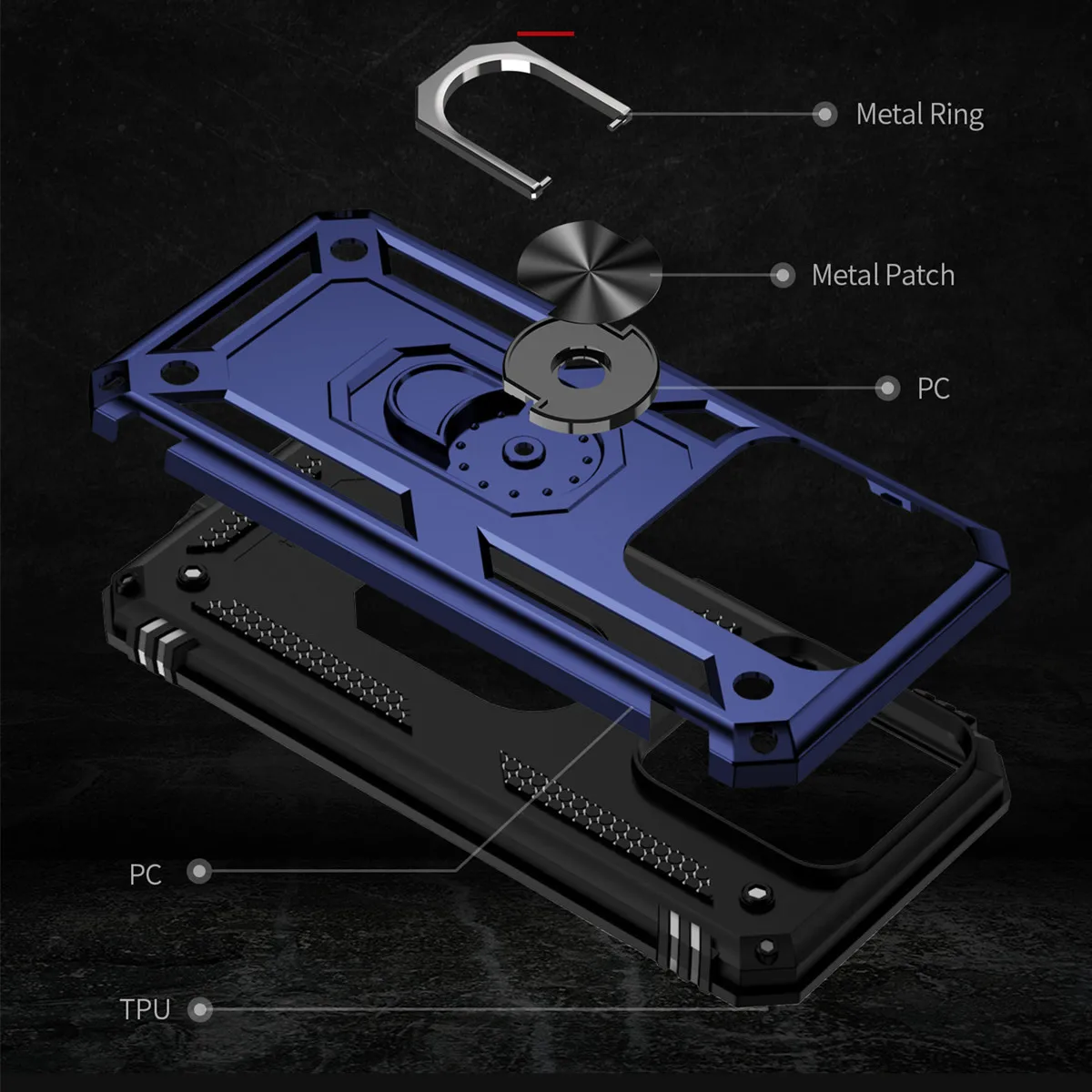 Enhanced Military-Grade Anti-Shock Phone Case with Ring Kickstand and Bumper Protection