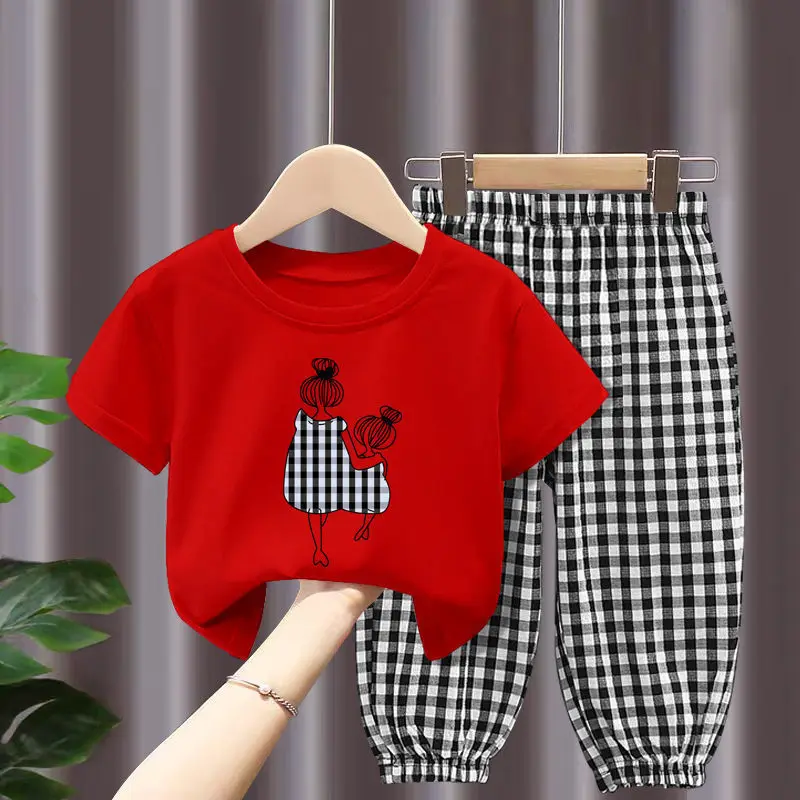 Sommer setzt Kinder kleidung Mädchen Mutter Kinder Kleinkind Kleidung niedliche Mode Baumwolle T-Shirt Top Hose 2 stücke Baby kleidung