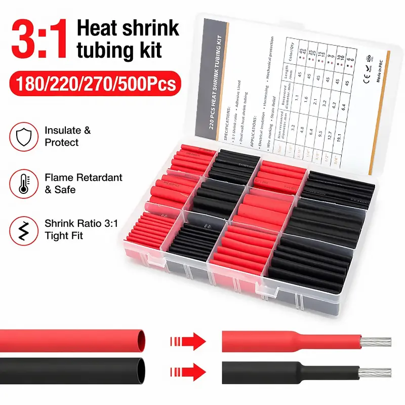 180-500PCS 3:1 Adhesive Heat Shrink Tubing Kit Polyolefin Wire Cable Sleeve Waterproof Insulation Assorted Pre Cut Tubes image 6