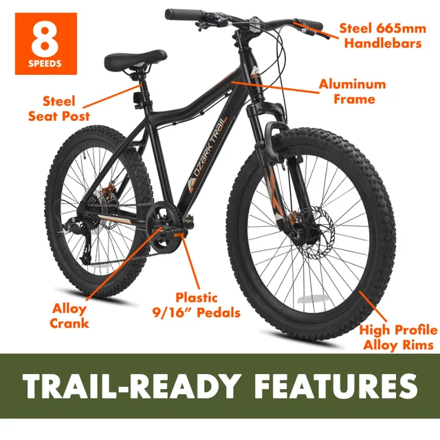 8 Speed Black Ozark Trail 24 in. Youth Glide Aluminum Mountain Bicycle with Front Suspension 3