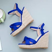 Sandales compensées d'été pour femmes 2026 – Chaussures tendance, grandes tailles 48-50, mules compensées tricotées à talons hauts 2