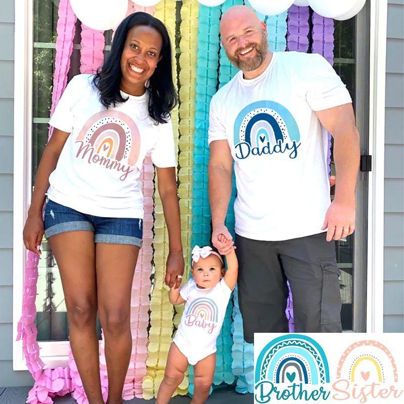 Rainbow Family Matching Outfit Dad Mom and Me Family Shirt Fashion Baby Bodysuits Brother Sisters Family Life Outfits Look - 2