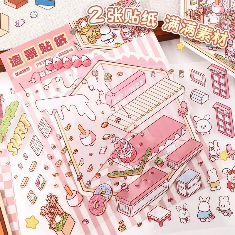 Miniature 3D Landscape Stickers DIY Cabin Scene Stacking Pasting Craft Kit Cute Handmade Gift for Kids and Children