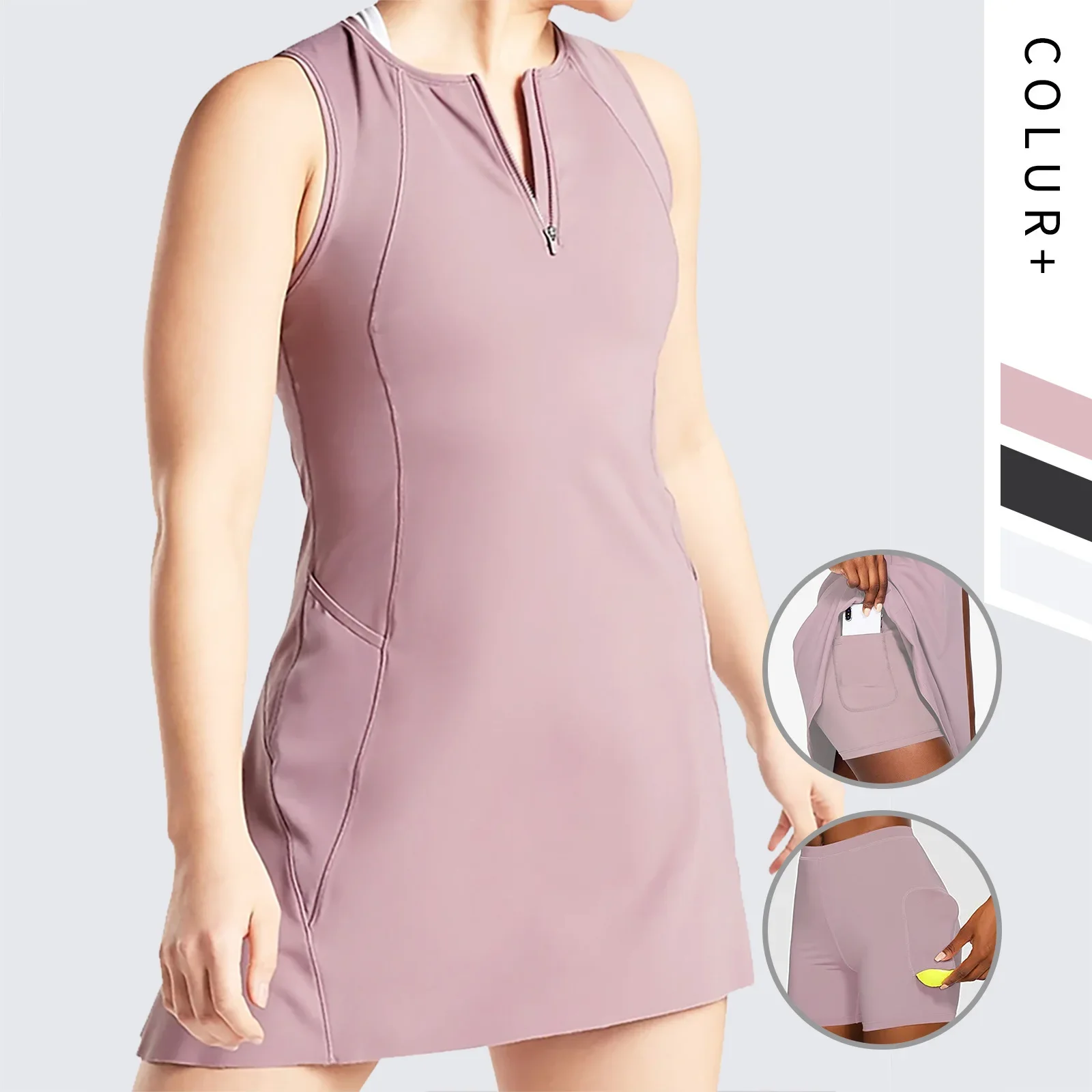 Sean Tsing&reg; Woman Two Pieces Tennis Dress Suits Sleeveless Golf Badminton Dresses with Shorts Active Workout Sportswear Outfits