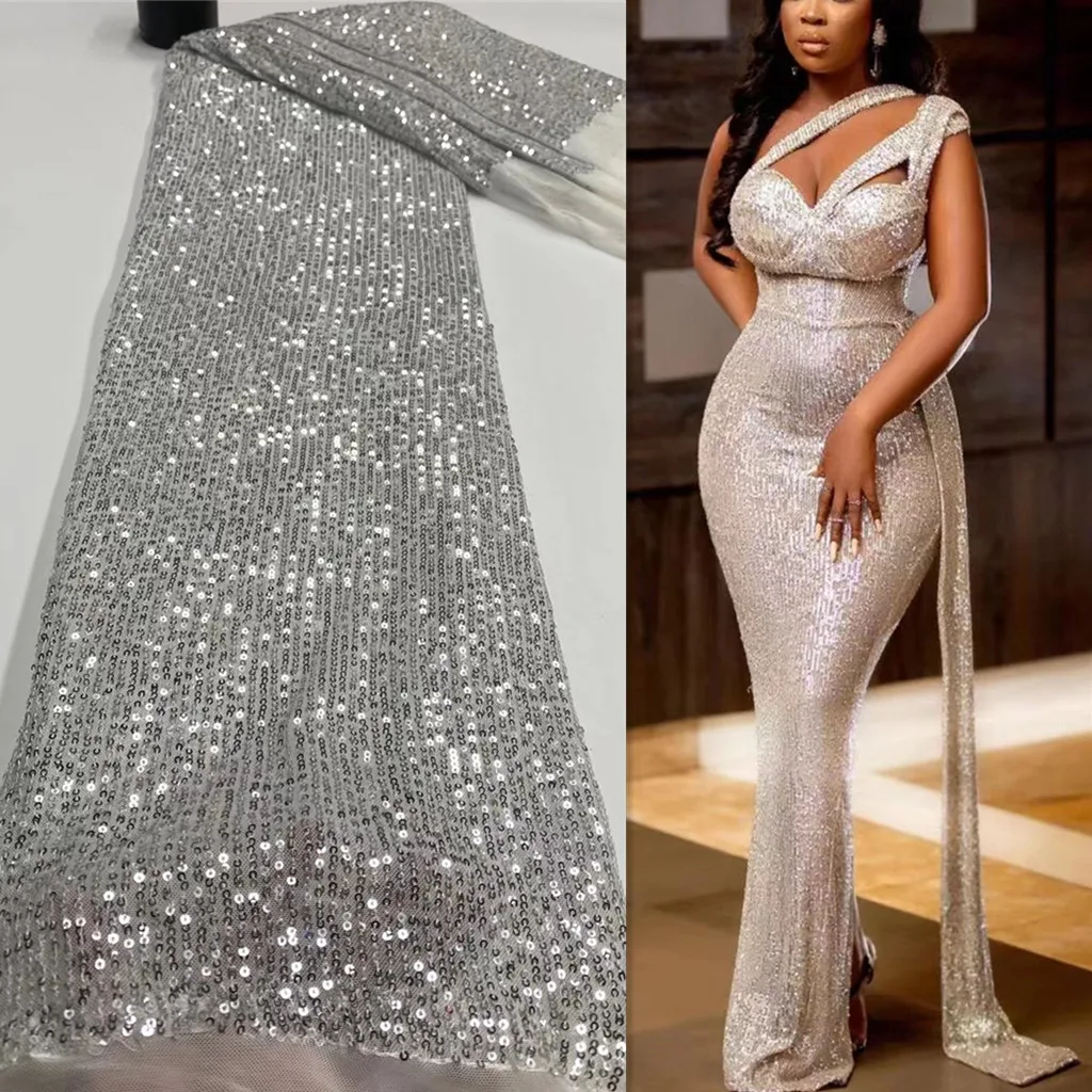 

African Sequins Lace Fabrics 2023 High Quality Lace French Lace Fabric Nigerian Tulle Lace Fabrics For Wedding Dress M4894
