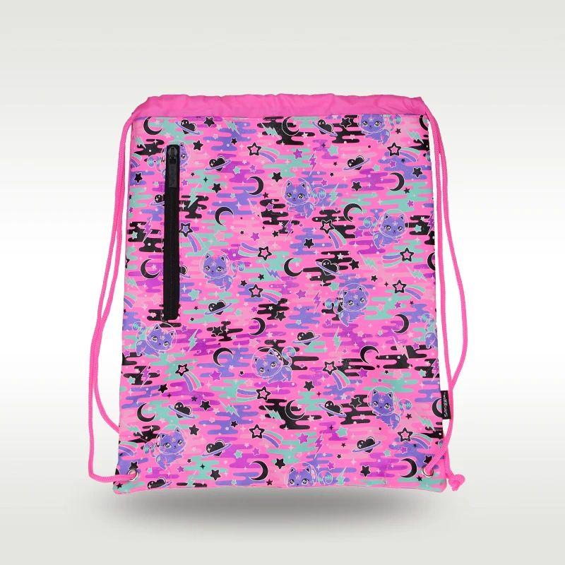 

Австралийский оригинальный Smiggle, лидер продаж, Молодежный комплект, высококачественный рюкзак, розово-красный космический кошка, милая универсальная сумка на шнурке