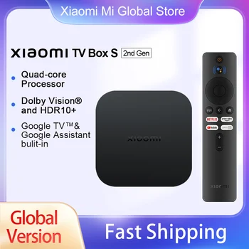 글로벌 버전 샤오미 미 TV 박스 S, 울트라 HD 쿼드 코어 프로세서, 무선 와이파이, 2.4G, 5G, 구글 어시스턴트 미디어 플레이어, 2 세대 4K