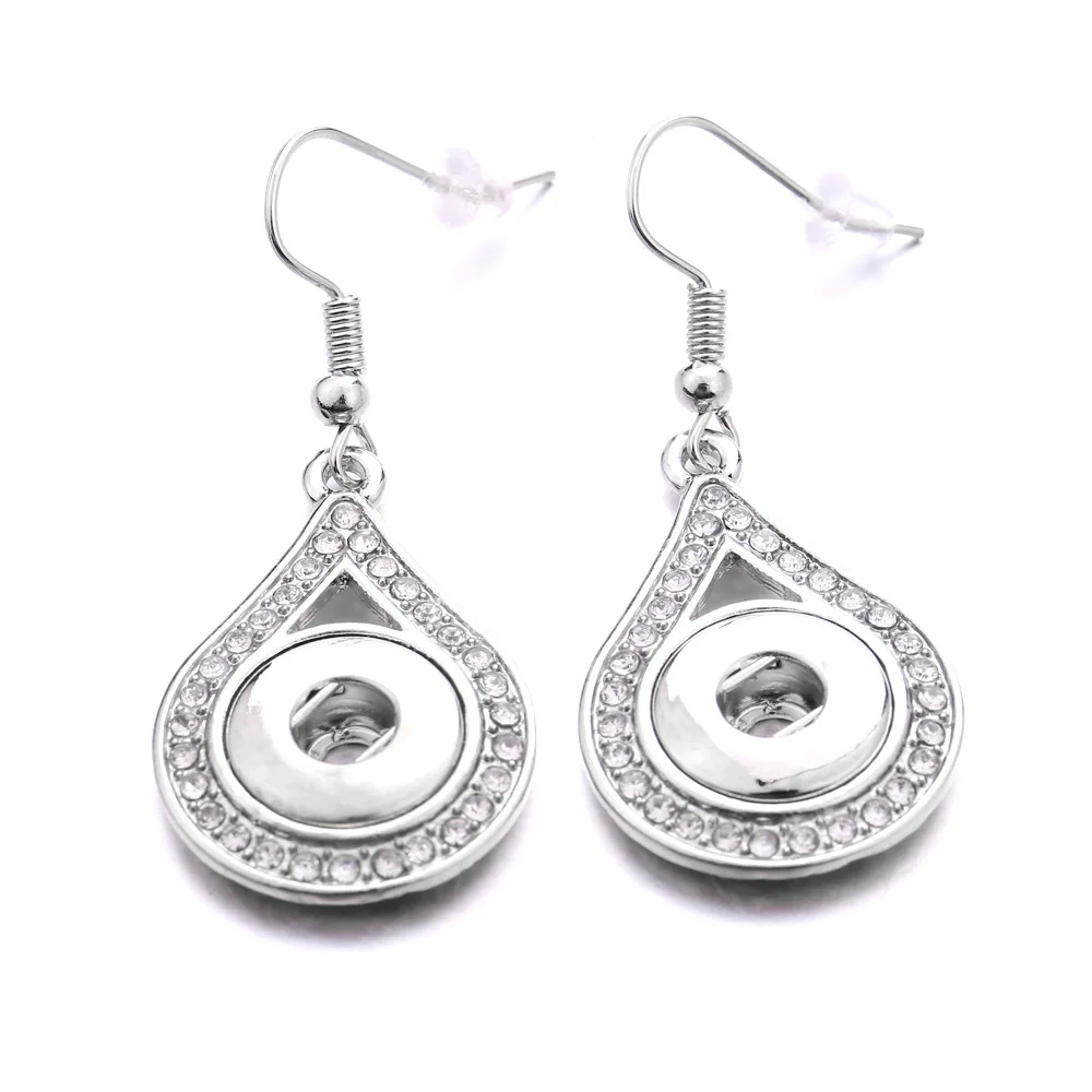 12Pairs Water Drop Metal Crystal 12mm Snap Button Dangle Earrings for Women Snaps Jewelry
