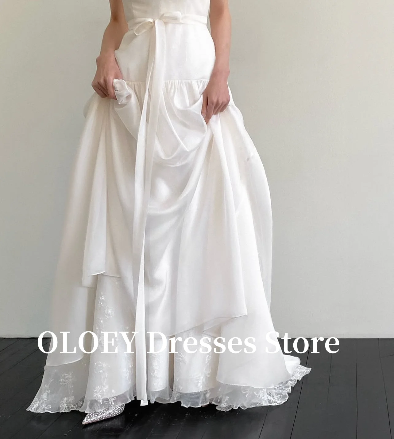 OLOEY 2025 Princess A Line Silk Organza Wedding Dresses Korea Photo shoot Short Sleeves O-Neck Bridal Gowns Customized 3
