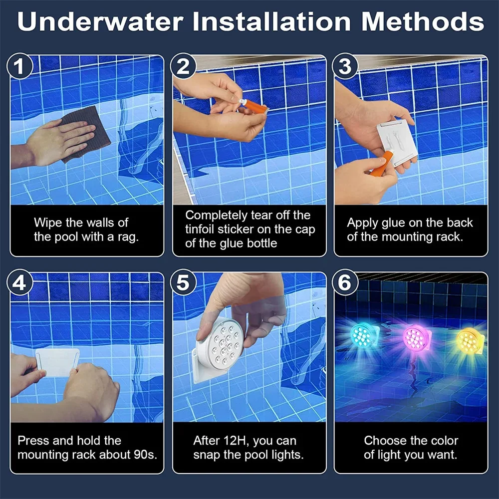 Underwater Light USB Rechargeable Submersible LED Pool Lights Remote RF IP68 Waterproof for Inground Pool Decor